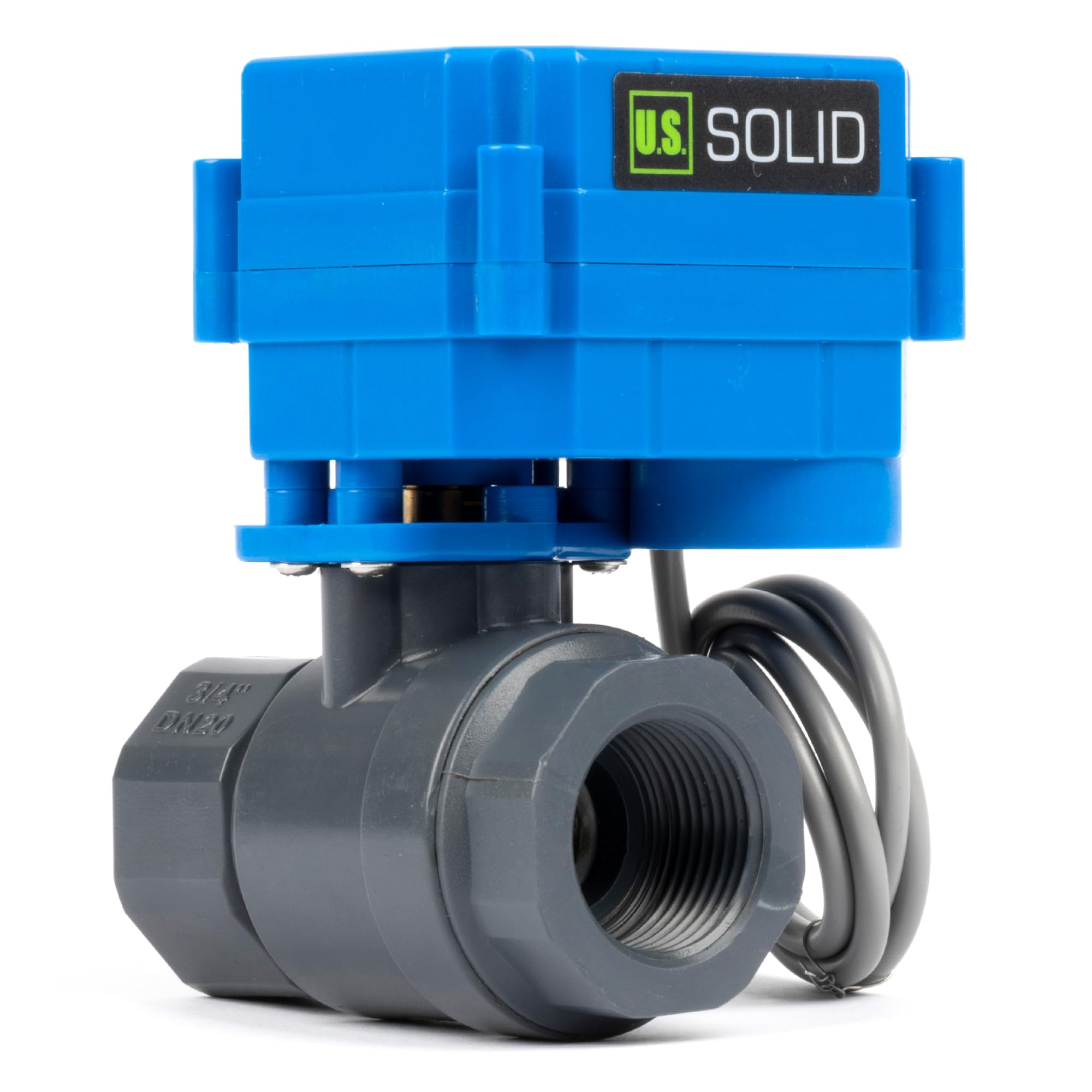 U.S. Solid Zawór kulowy z napędem UPVC 3/4" - 85-265V AC Plastikowy elektryczny zawór kulowy, 2-przewodowy automatyczny powrót, normalnie otwarty, pełny port