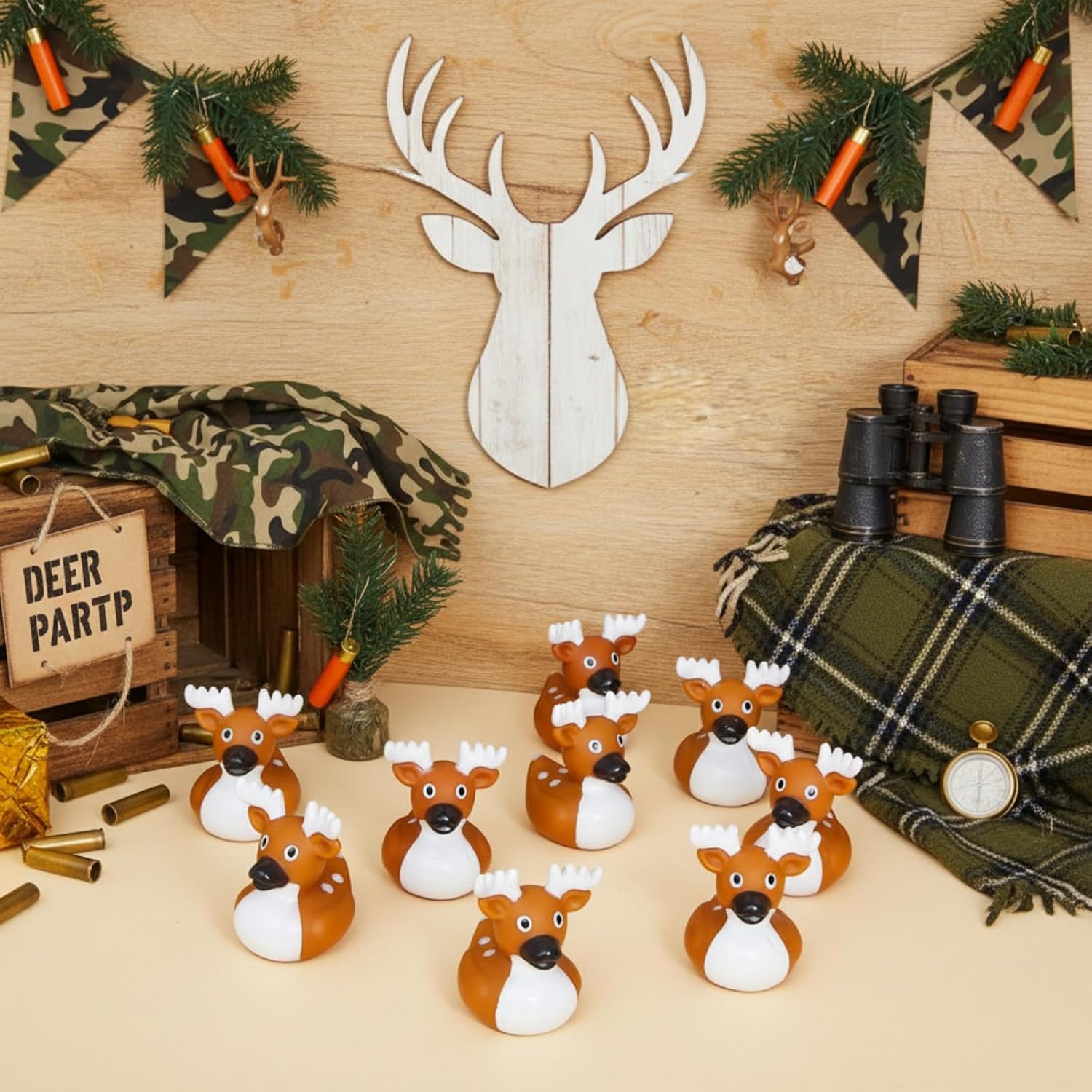 DEEKIN 48 Pcs Whitetail Deer Buck Rubber Duck 2 Inch Rubber Duck Party Favors for Winter Holiday Hunting Party Gifts Home Decorations (Whitetail Deer Buck)
