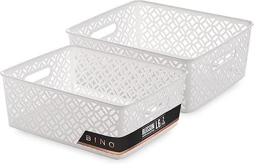 Miniatura 12 de BINO l Cestas de Almacenamiento de Plástico, XGrande - Gris LA COLECCIÓN BLOSSOM l Contenedor Multiusos Organizador l Con Manija Integrada l Cesta