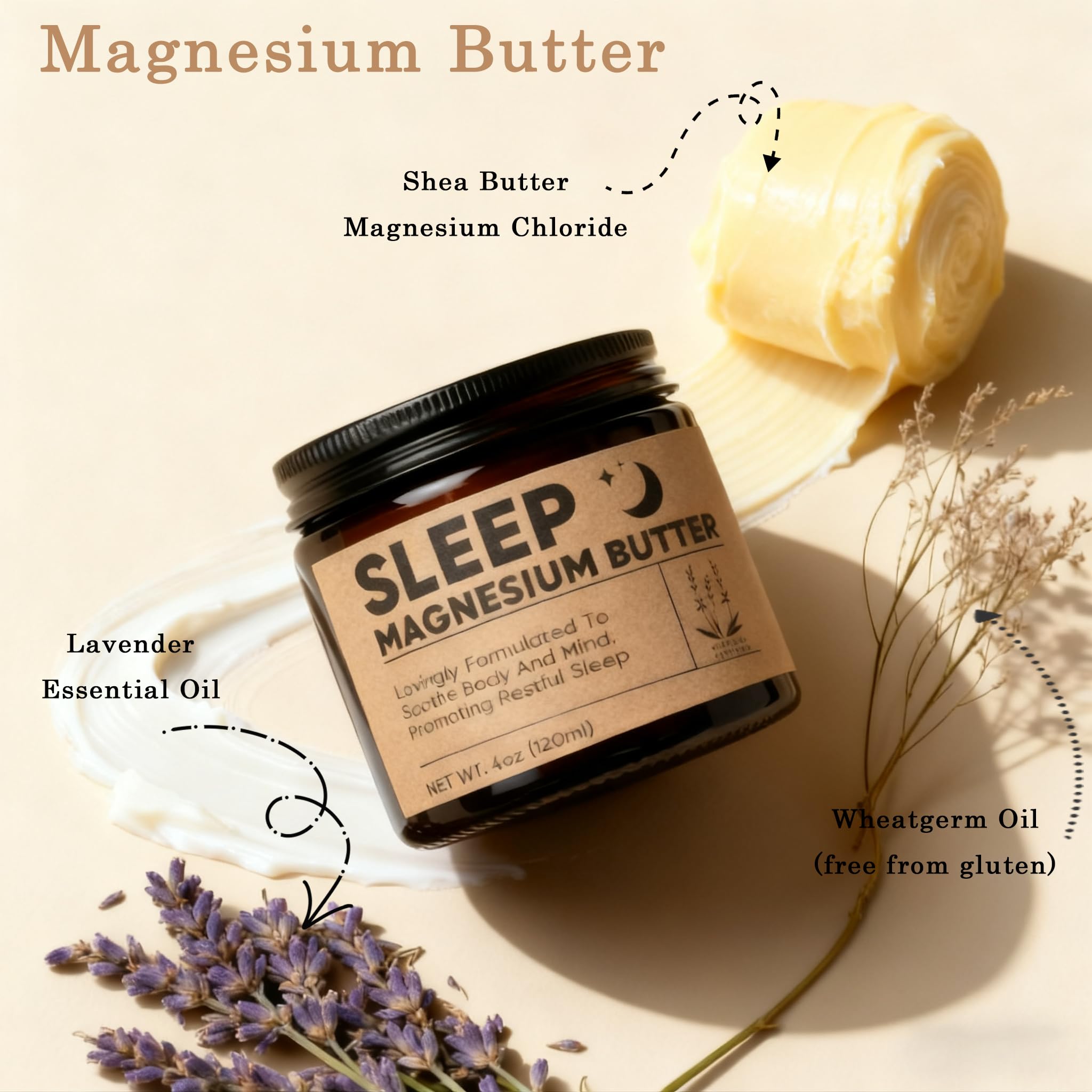 Magnesium Butter for Sleep with Shea & Mango Butter, Arnica & Lavender, 4 oz