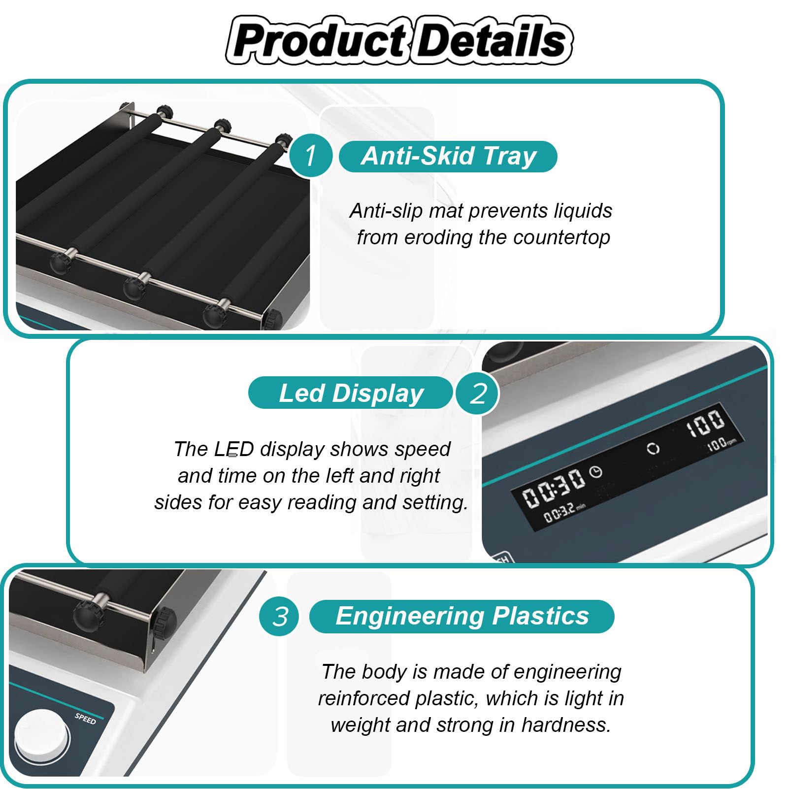 Agitatore orbitale da laboratorio, oscillatore da laboratorio a velocità regolabile 40-200 RPM con modalità di agitazione orbitale sia circonferenziale che lineare, display digitale a LED pe