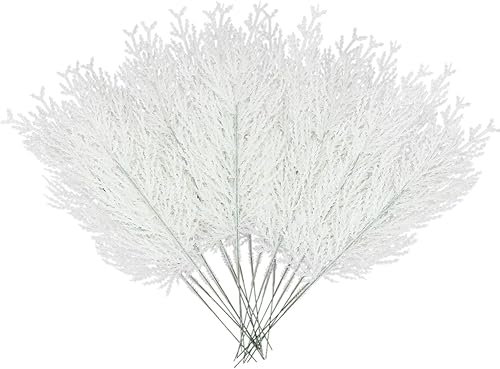 Miniatura 2 de 20 piezas de púas de árbol de Navidad con purpurina, aerosoles de cedro de 13 pulgadas, agujas de pino artificiales, ramas de ramas decorativas con