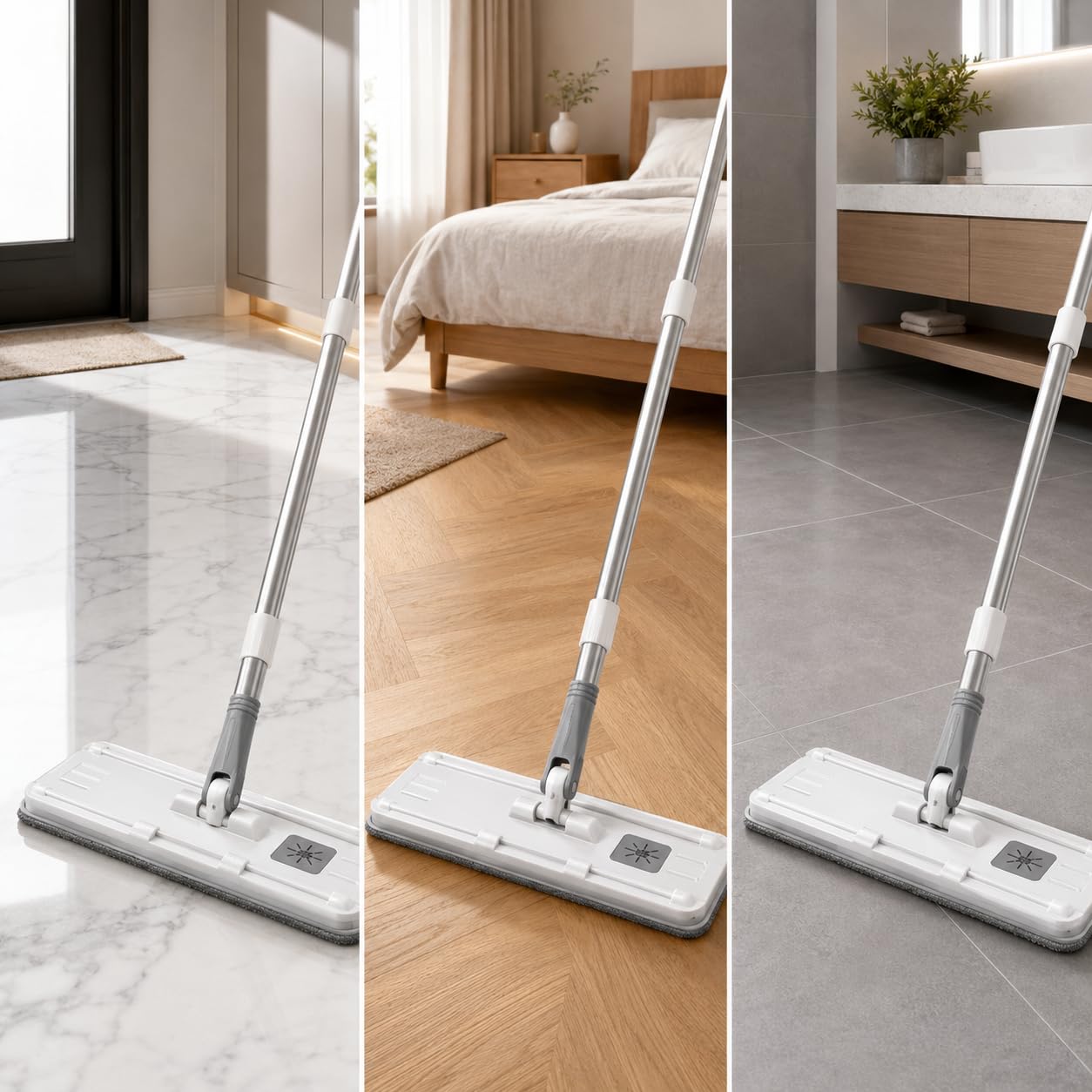 Kit Serpillère Balai Plat Microfibre et Seau Essoreur Mains Libres pour Nettoyage Sols Carrelage, Parquet, Marbre, 40cm