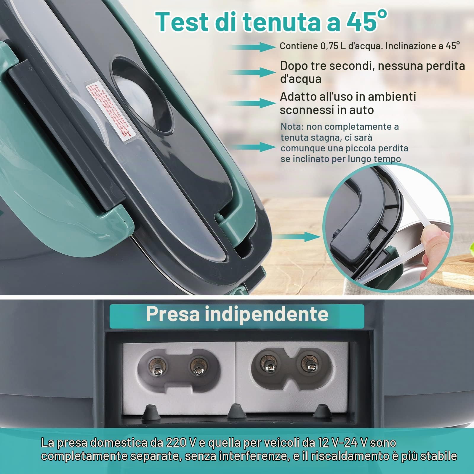 80W Scaldavivande Elettrico, Scaldavivande Portatile per Auto e Casa, Contenitore Rimovibile in Acciaio Inossidabile 304, Forchetta e Cucchiaio SS e Borsa Per il Trasporto (Grey)