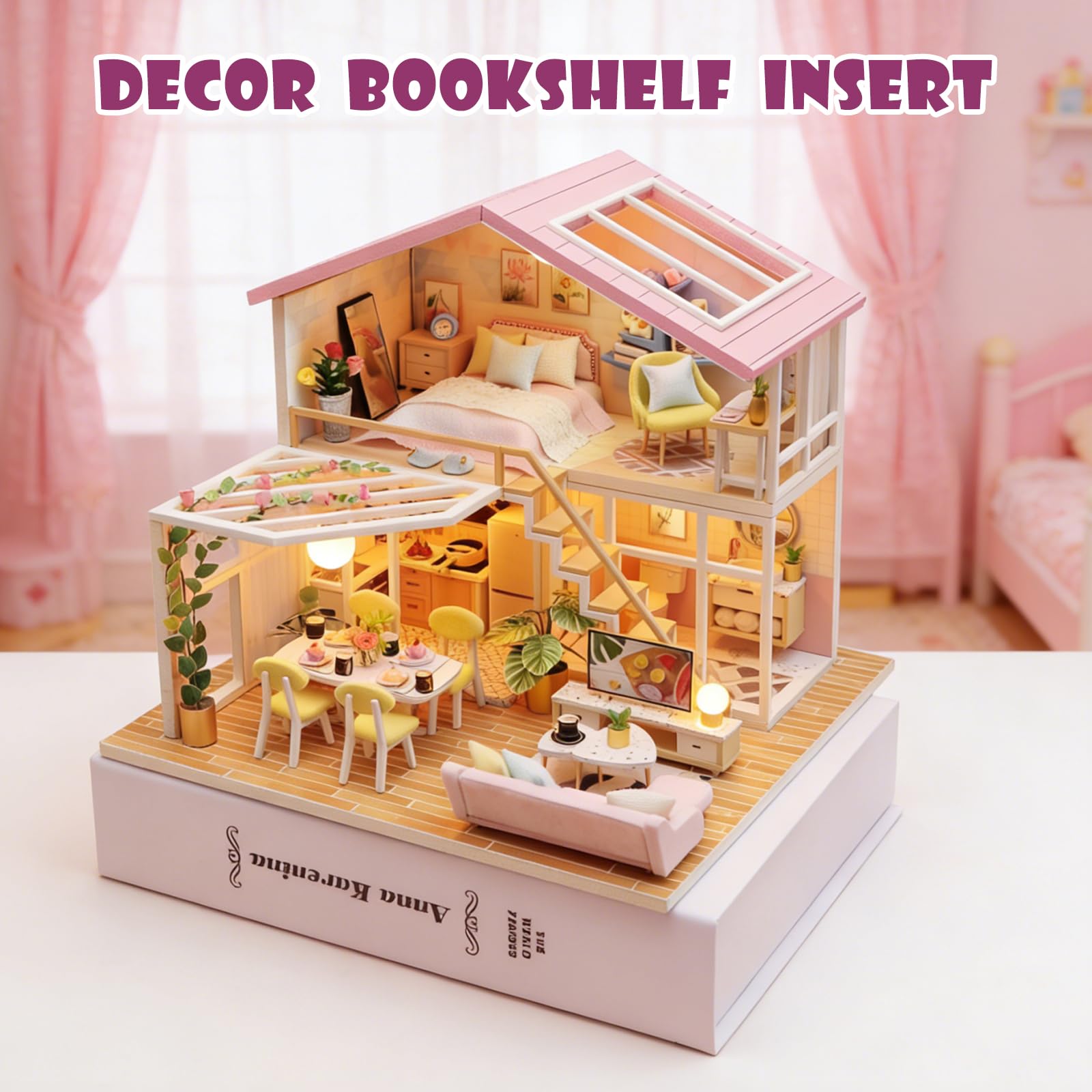 Casa en Miniatura para Adultos- Book Nook Kits de construcción de dioramas para Casas de muñecas en 3D de Madera Booknook Tiny Cozy House Decoración Regalo de cumpleaños o Navidad