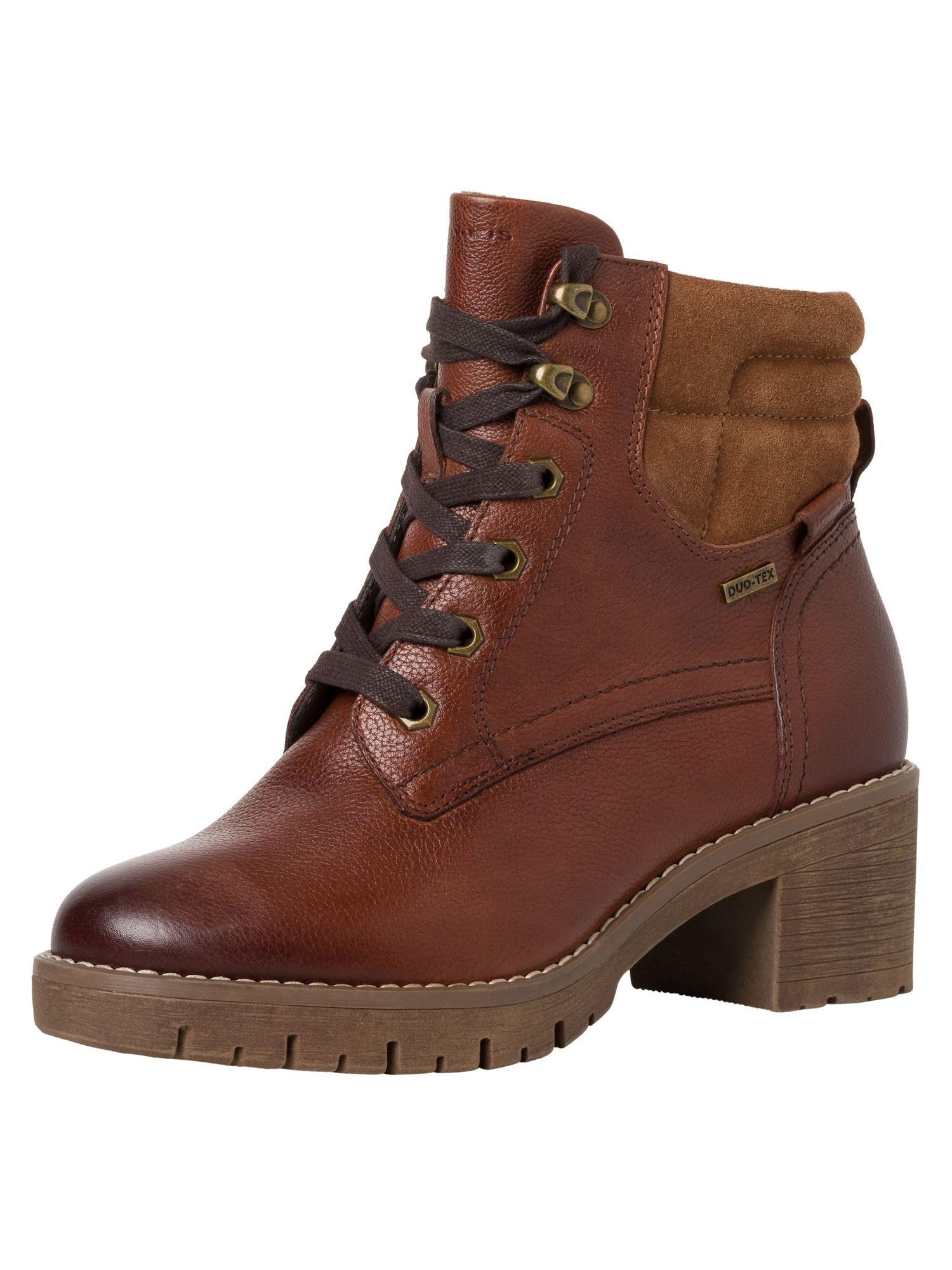 Tamaris Comfort Women’s Ankle Boots with Heel Leather with Laces and Zip Comfort Fit , Cognac, 3,5 UK