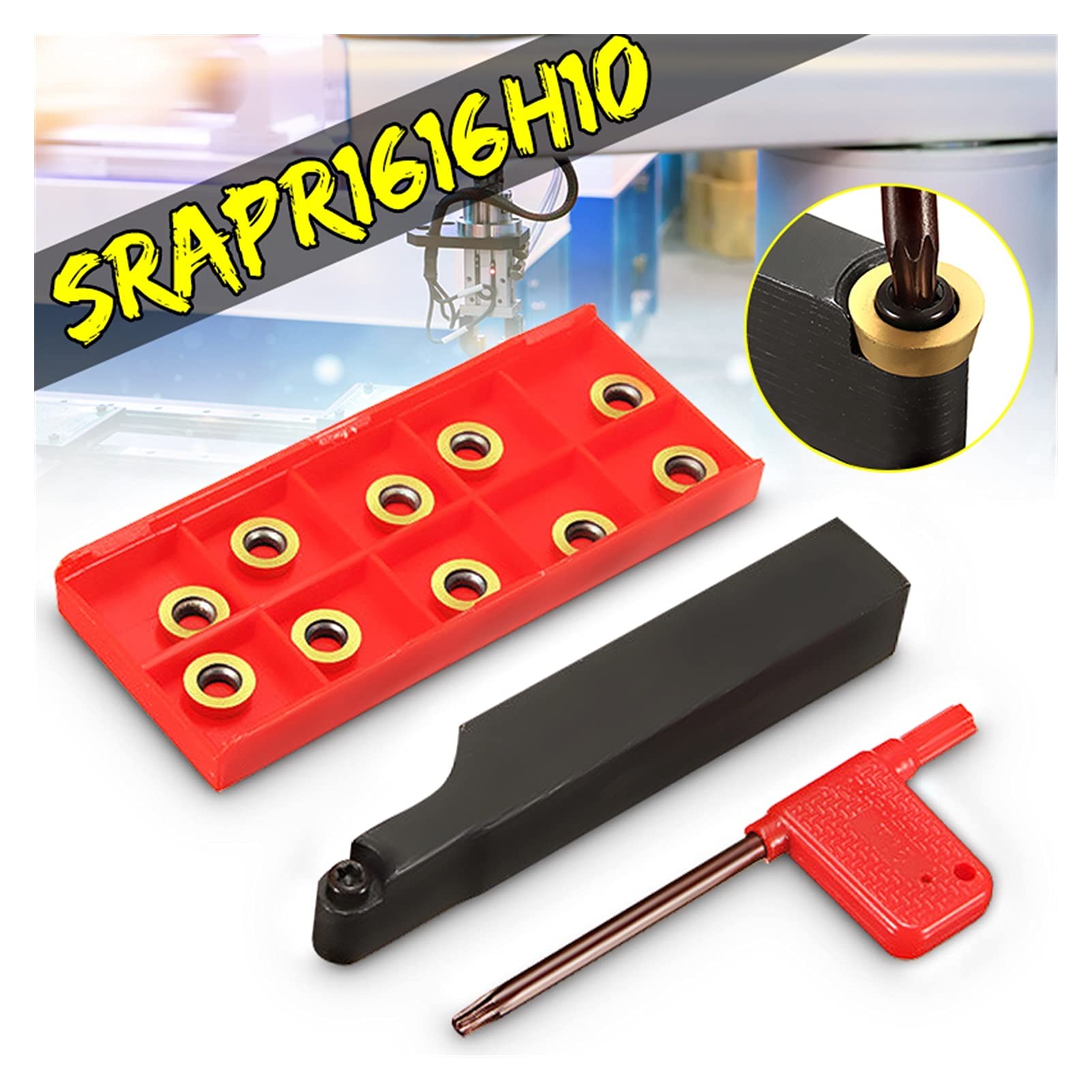 Cortador de fresado de superficie Herramienta de giro SRAPR1616H10, soporte de barra aburrida, soporte de inserción de torno externo de fresado plano + 10 RPMT10T3MO Insertar herramienta de torneado