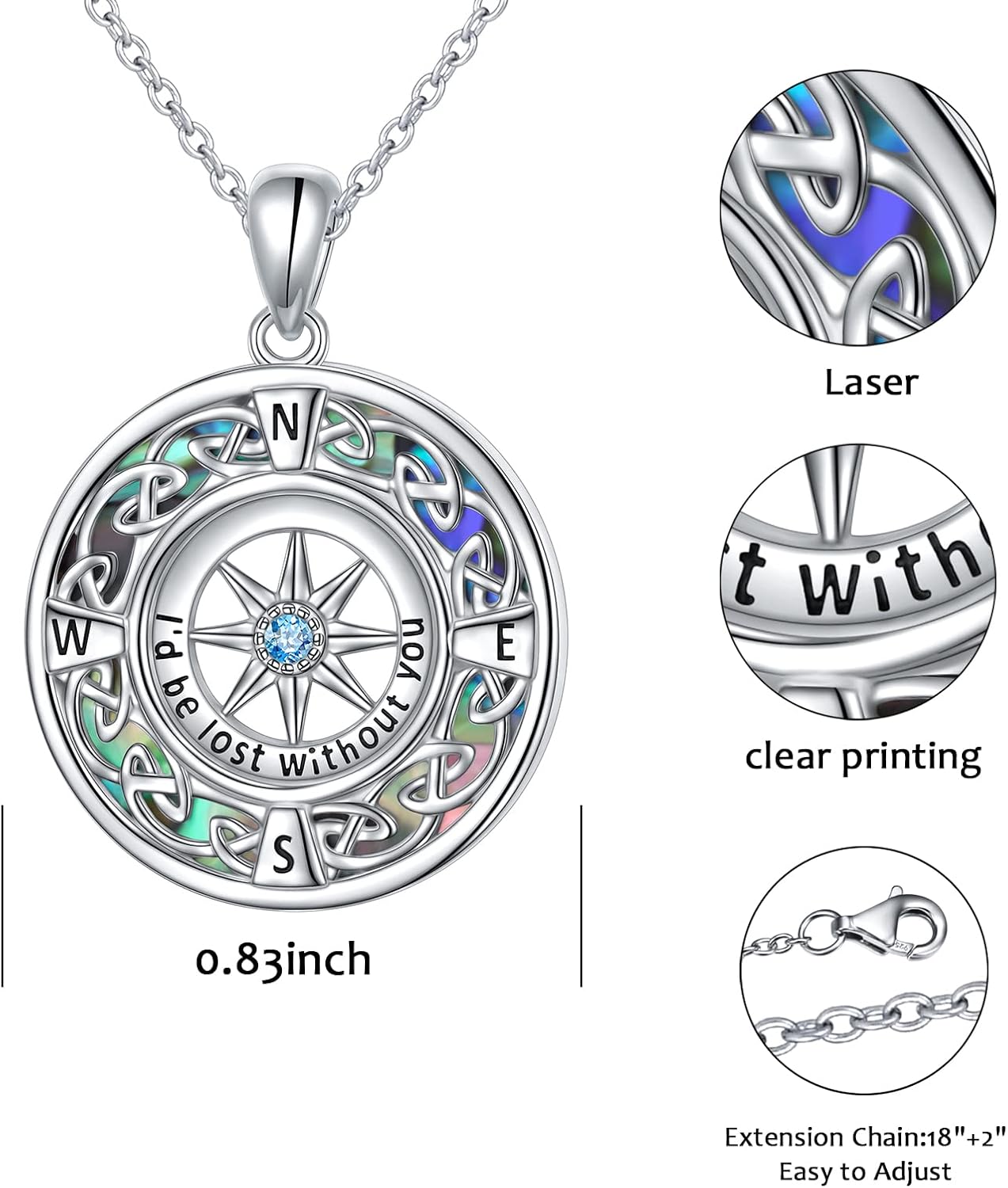 DAOCHONG Sterling Silver Compass Celtic Pendant Necklace Graduation Friendship Talisman Travel Necklace Inspirational Graduation Gift Jewelry Gifts for Women Girls - Image 7