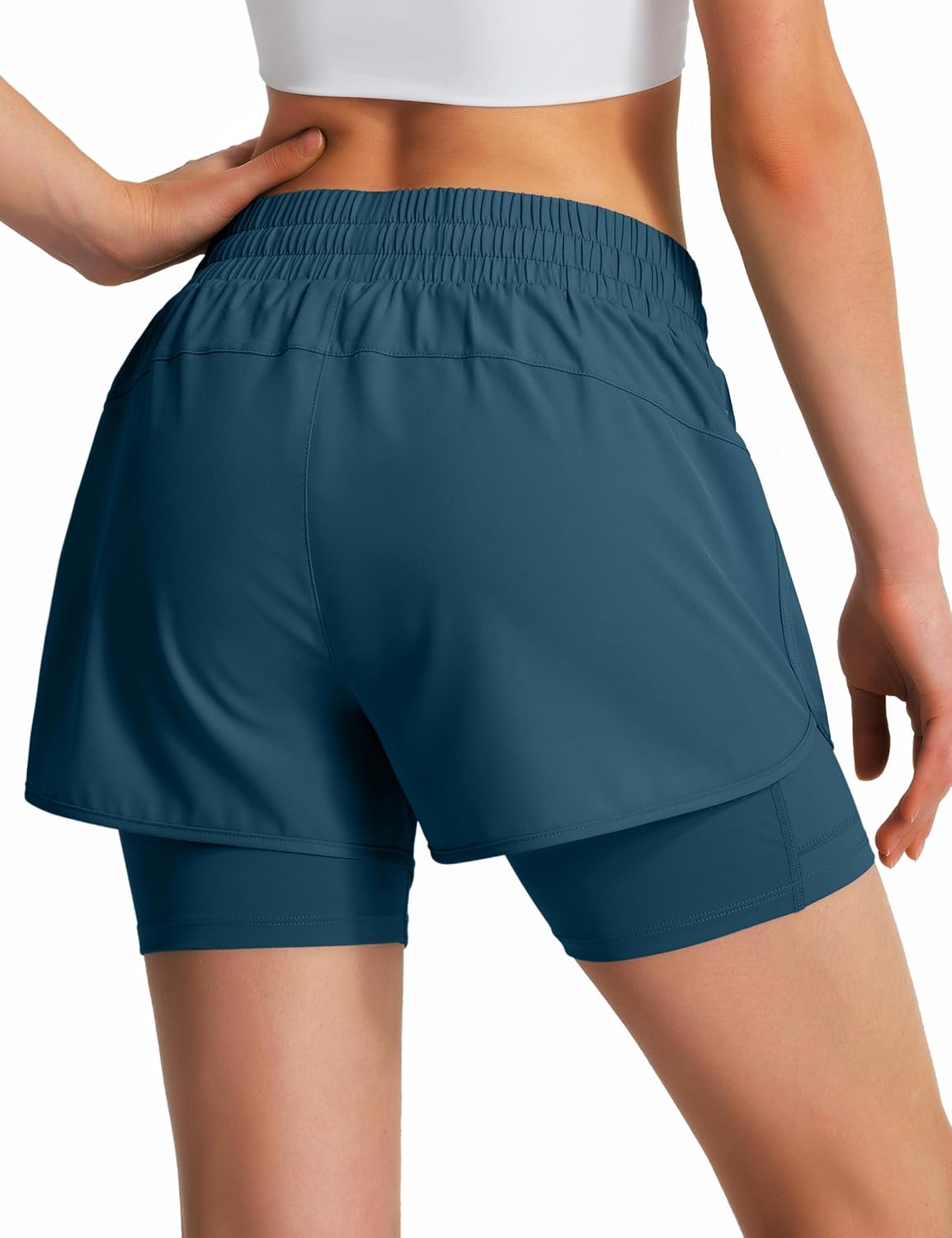 Ksmien Women's 2 in 1 Running Shorts Quick Dry Athletic Gym Workout Shorts with Liner Phone Pockets - Image 4