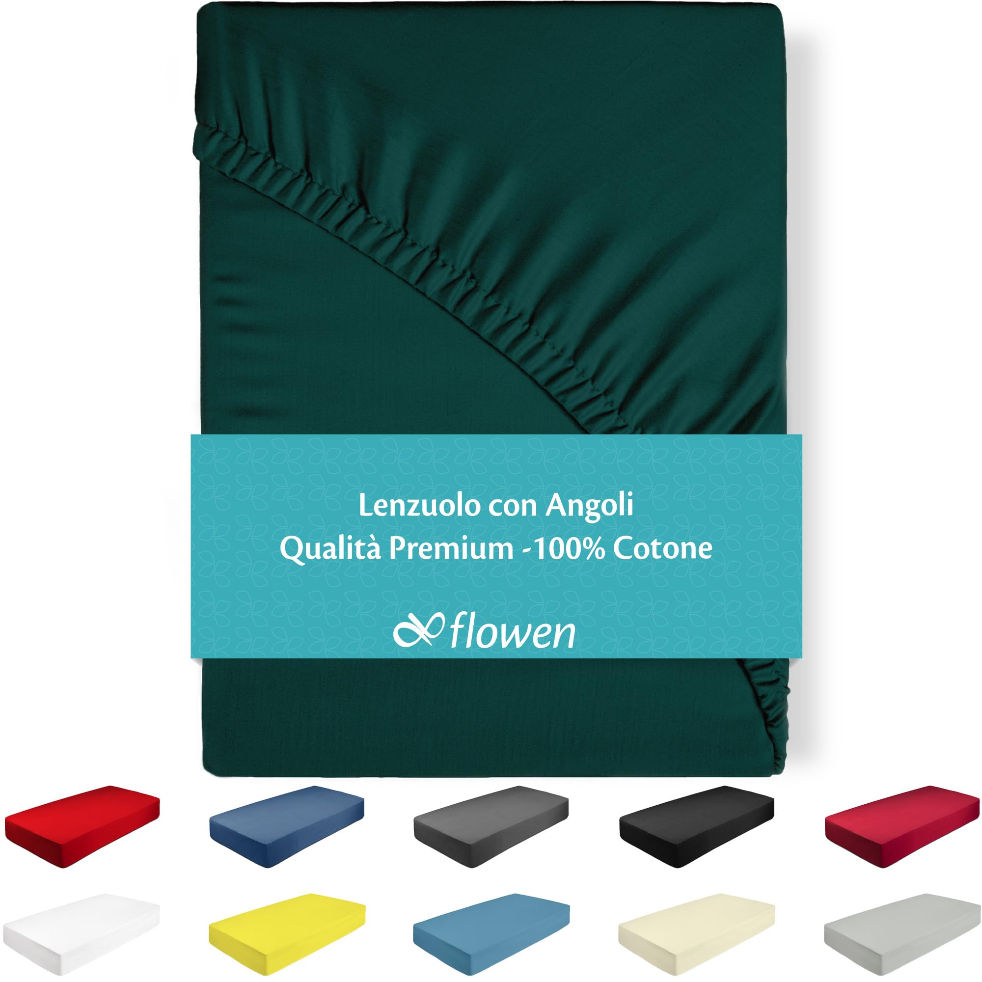 Lenzuola con Angoli una Piazza e Mezza 140x190 cm Verde in 100% Puro Cotone per Materasso fino a 30cm Tessuto Anti-Acaro e Traspirante di Alta Qualità Morbido Durevole e Lavabile in Lavatrice