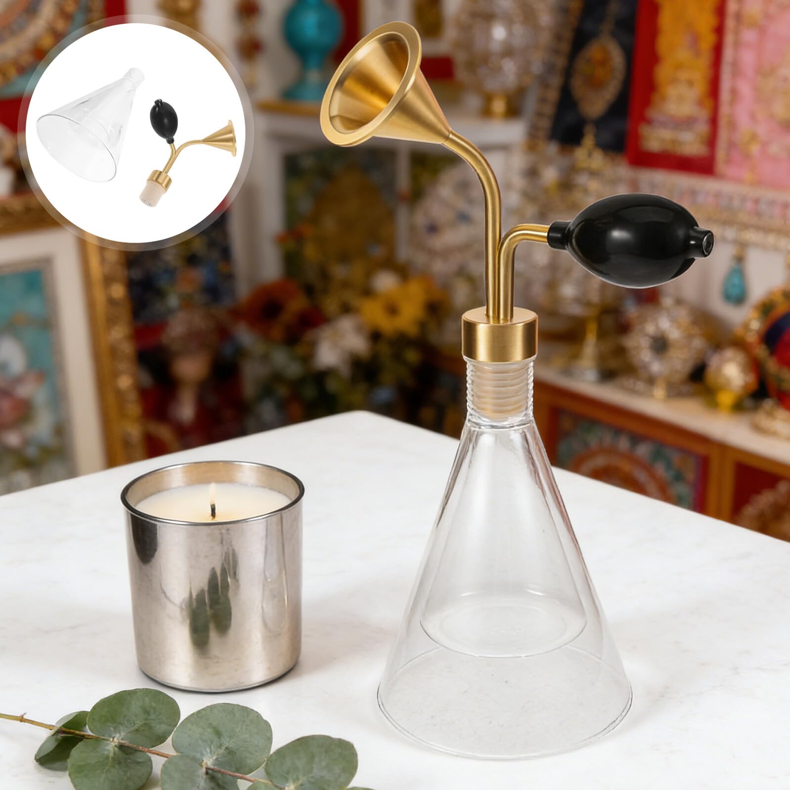 Diffusore di Oli Essenziali in Vetro e Ottone, Trasparente Placcato Oro | Portatile, Facile da Usare, per Spa, Ufficio, Adatto ad Aromaterapia, Profumi d'Ambiente, Uso Quotidiano