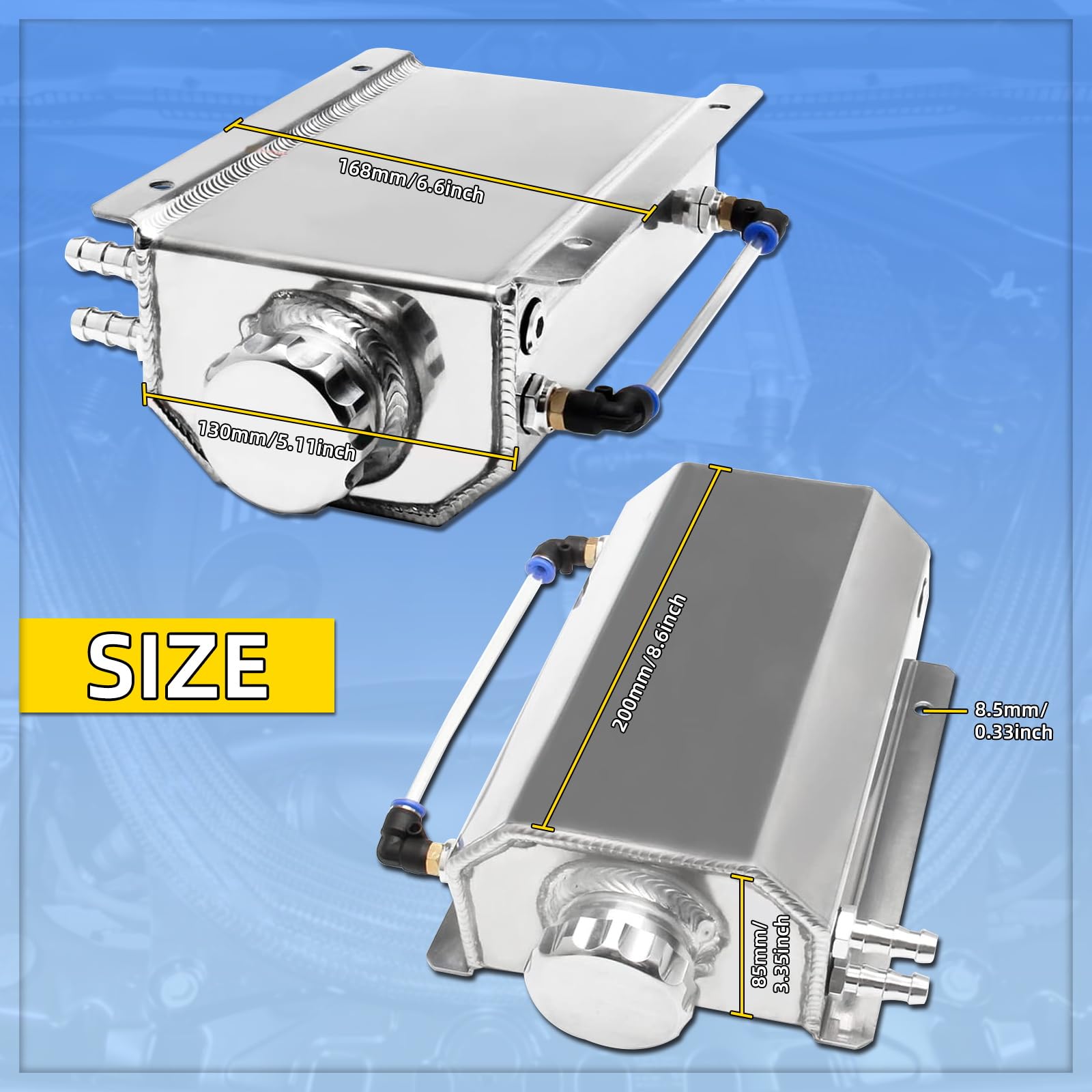 Universal Coolant Overflow Tank 2L Expansion Catch Can Kühlerreservoir Polished Aluminium Automotor Kühlmittel Recovery Kits