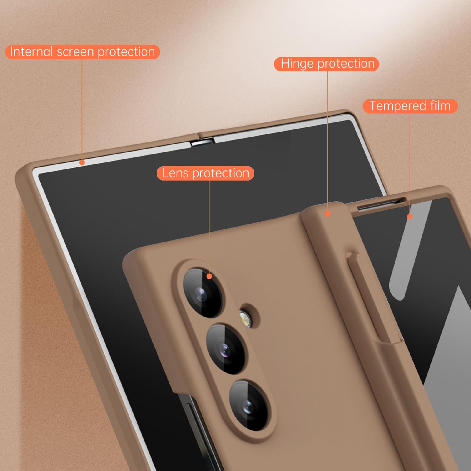 Minimalistyczne etui do Samsung Galaxy Z Fold 7, odporna na wstrząsy osłona obiektywu aparatu z przegródką na długopisy, biały, Z Fold 7