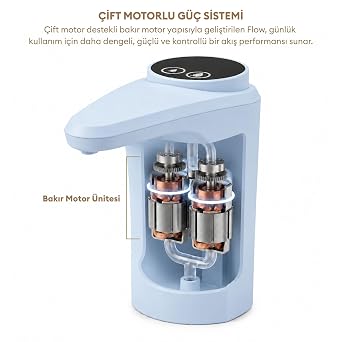 Flow Şarjlı Otomatik Damacana Su Pompası TDS Ölçer 250ml 500ml 1L 2L Ölçü Özellikli Mavi