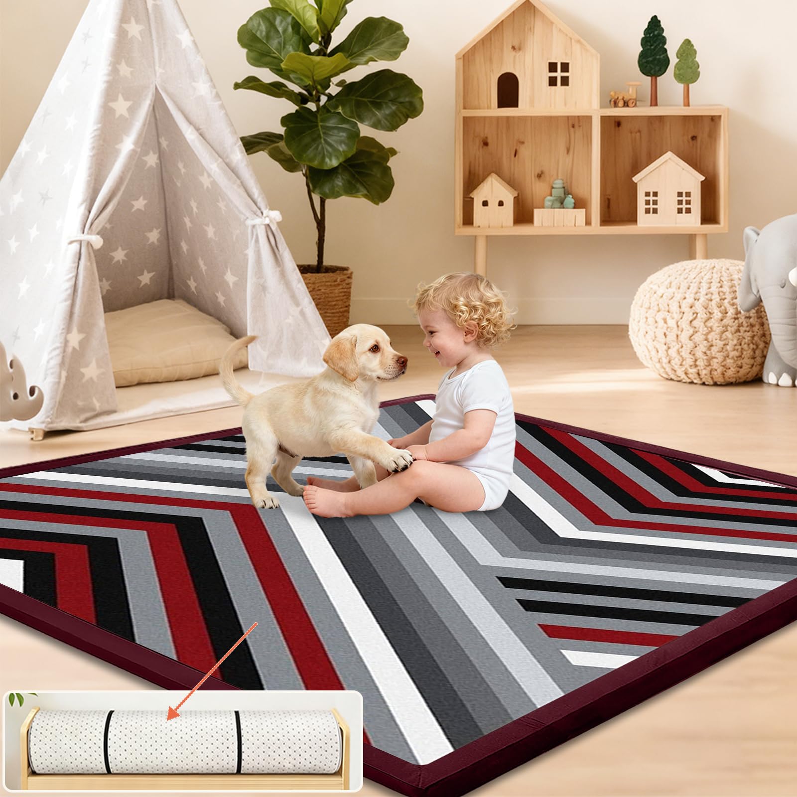Krabbelmatte Baby - 2 cm Dicke Spielmatte - weich Teppich Kinderzimmer - rutschfeste Schaumstoffmatte - Spielteppich Kinder - Krabbeldecke warm - Kinderteppich 60 x 180cm