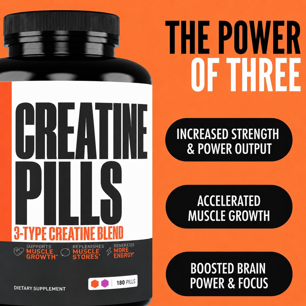 Creatine Monohydrate Pills | Triple Formula Pre-Workout Supplement, 180Ct — Amazon image 3