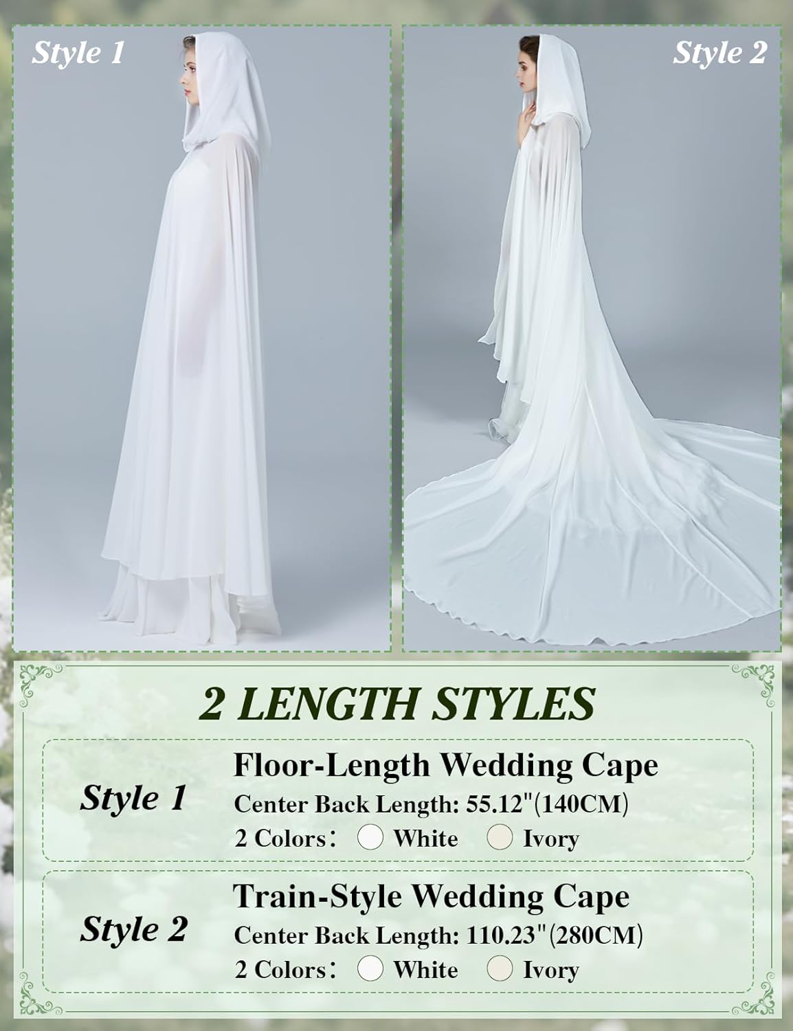 BEAUTELICATE Wedding Bridal Hooded Cloak Medieval Renaissance Cape Women Chiffon Shawl Wrap Pageant Train