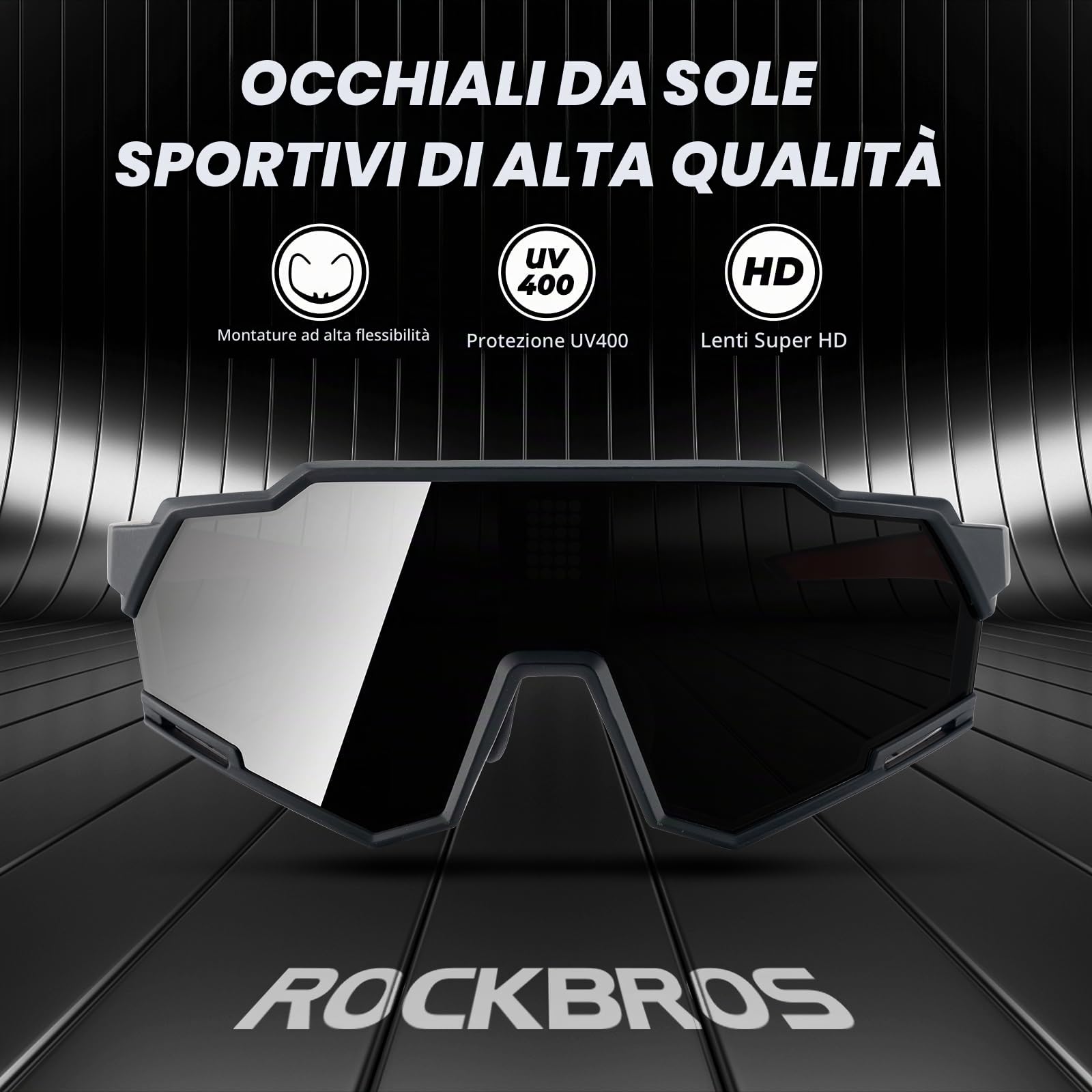 ROCKBROS Occhiali Ciclismo da Sole Uomo Donna, Occhiali Sportivi Fotocromatici+Polarizzati per Bici MTB, con Chip Fotosensibile, Protezione UV 400, Montatura TR90