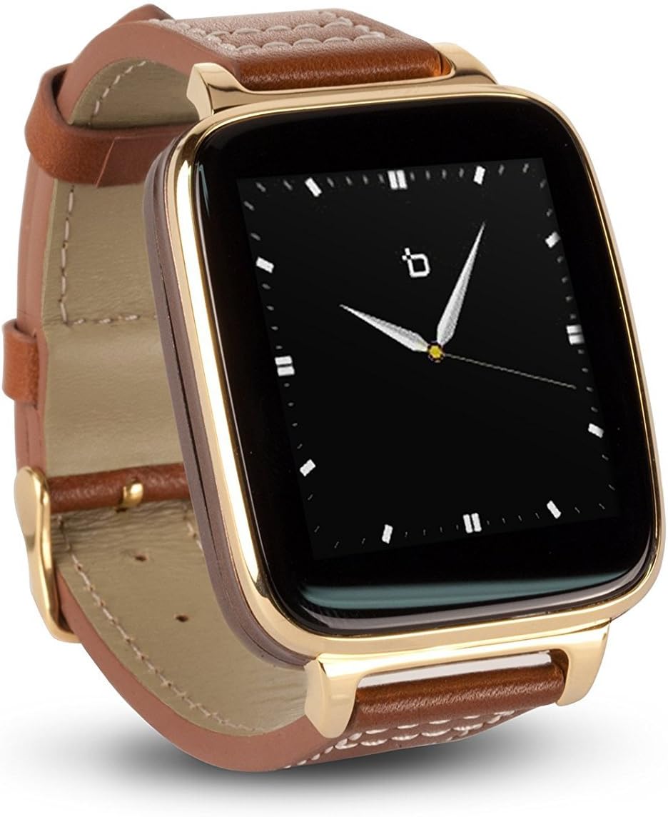 Gold Engage Plus Smartwatch for iOS and Android with 8GB of Music Storage and Leather Strap