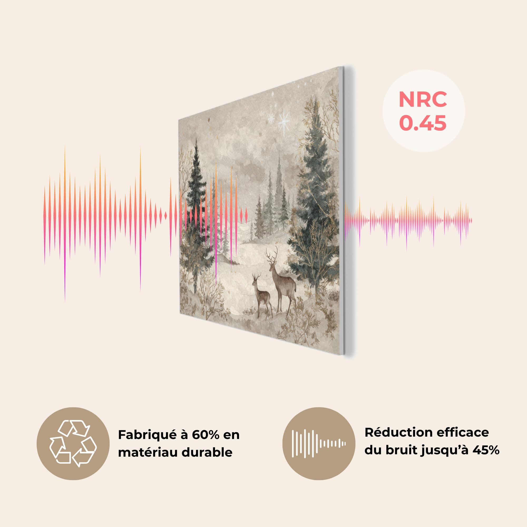 MuchoWow© Pannello Feltro Camera Letto Arredo Soggiorno Parete Moderna | 80x60 cm - Cornice Casa Elegante Decorazioni Natilizie Foresta - Cervo - Inverno - Neve