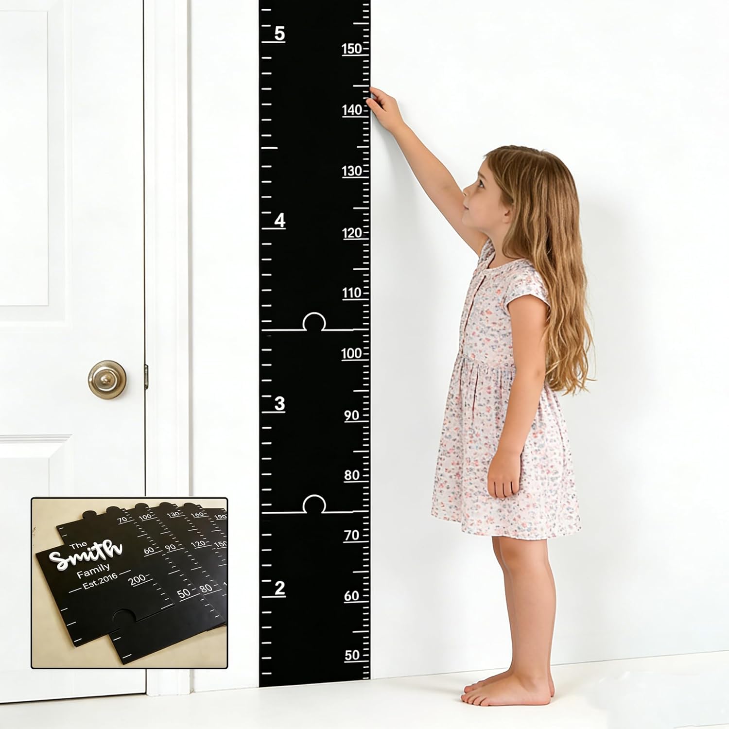 Personalized Wooden Growth Chart Ruler for Kids – Custom Family Name Height Charts Wall Decor Baby to Adult Measuring Board Nursery & Kids Room Keepsake Gift