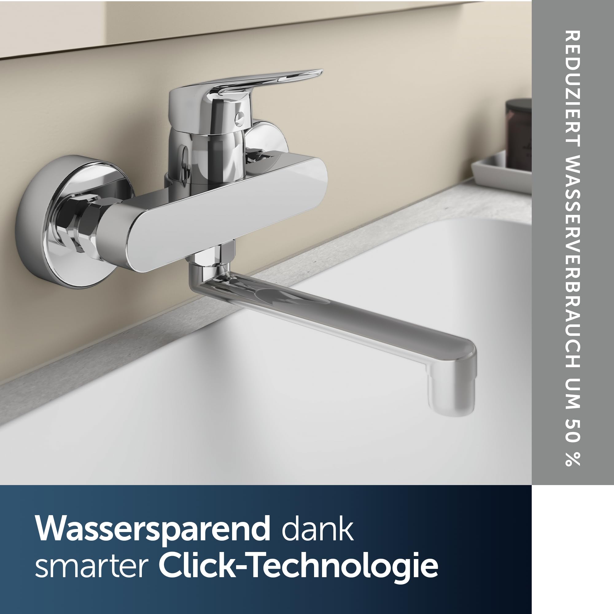 Ideal Standard – Ceraflex Wand-Küchenarmatur, Ausladung 200 mm, mit FirmaFlow Kartusche, Schwenkbereich 180°, Aufputz, verstellbare S-Anschlüsse, Chrom