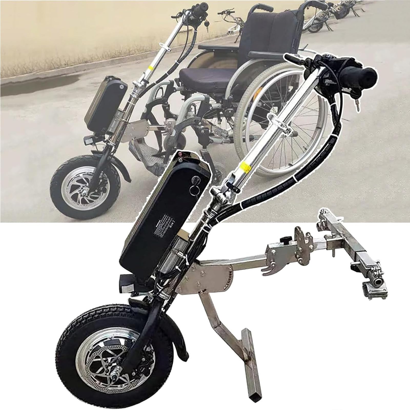 Motore Elettrico 500W per Carrozzine Manuali-Sistema Traino con Autonomia 65km,Display LCD,Pneumatici 12" Antipuncture,Adattatore 20-26mm-Ideale per Percorsi Urbani e Pendii,B