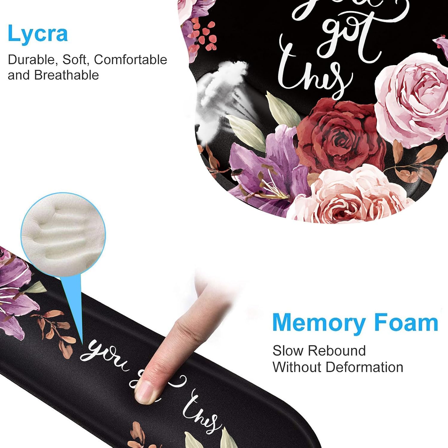 Keyboard Wrist Rest and Mouse Pad Wrist Support Set with Coasters,Ergonomic Gaming Mousepad for Home Office Working Studying Easy Typing & Pain Relief,You Got This Adorable Peony Flower