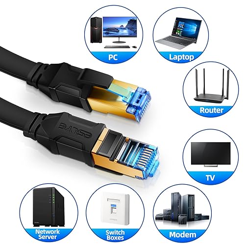 Miniatura 5 de Cable Ethernet CAT 8, cable de conexión de red LAN de Internet plano de alta velocidad para PS5, Xbox, módem, juegos, uso en interiores y exteriores