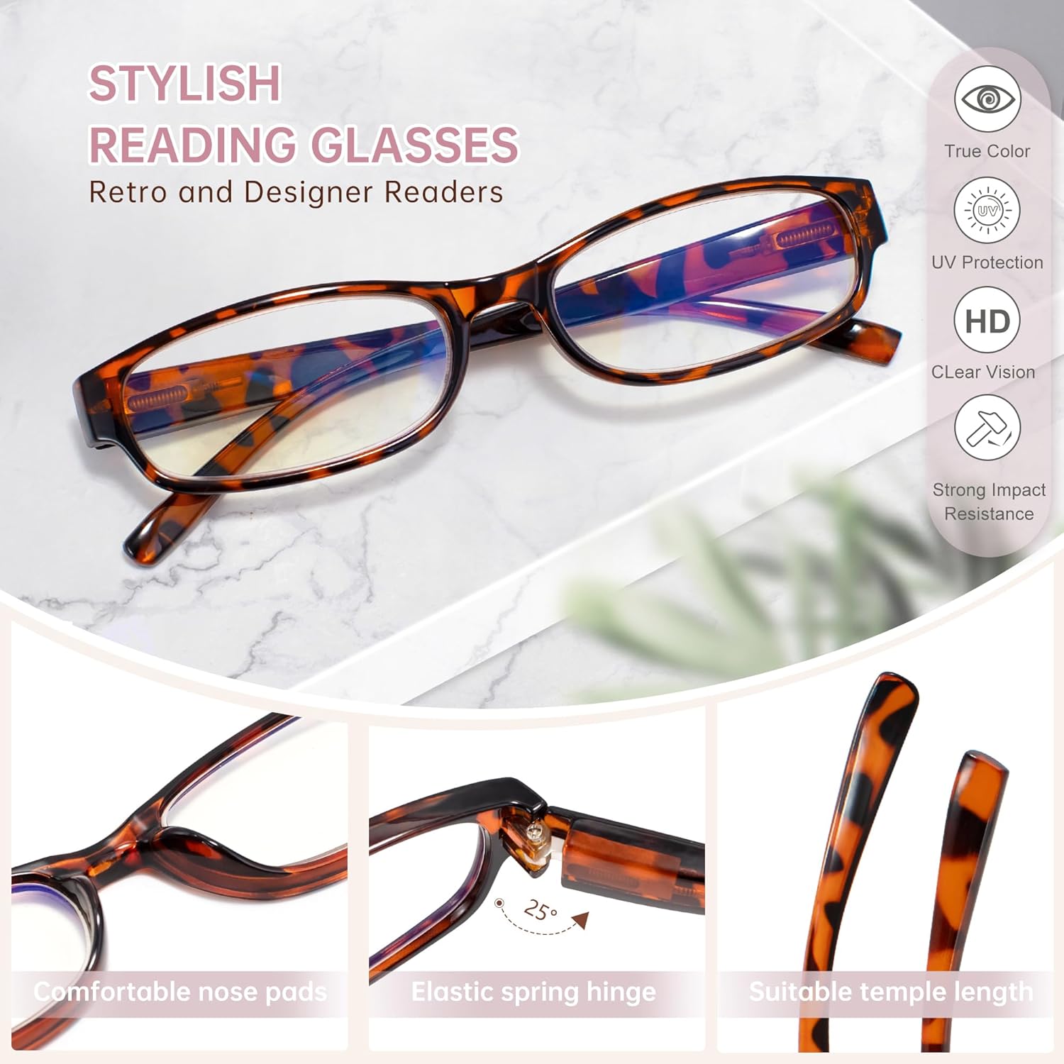 EYEGUARD Reading Glasses for Women 4 Pack Ladies Stylish Blue Light Readers Spring Hinges Computer Eyeglasses - Image 3