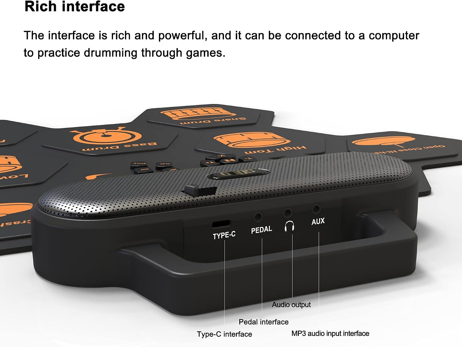 Electronic Drum Set Roll Up Practice Pad Drum Kit Portable Silicone with Headphone Jack Built-in Speaker Pedal Desktop Drum Gift