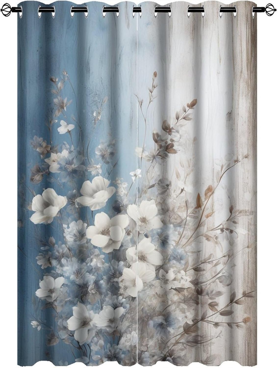 Modern Flower Blossom Blackout Curtains Set of 2 Panels Abstract Nature Watercolor Botanical Grommet Top Window Drapes Room Darkning Thermal Insulated Curtains for Bedroom