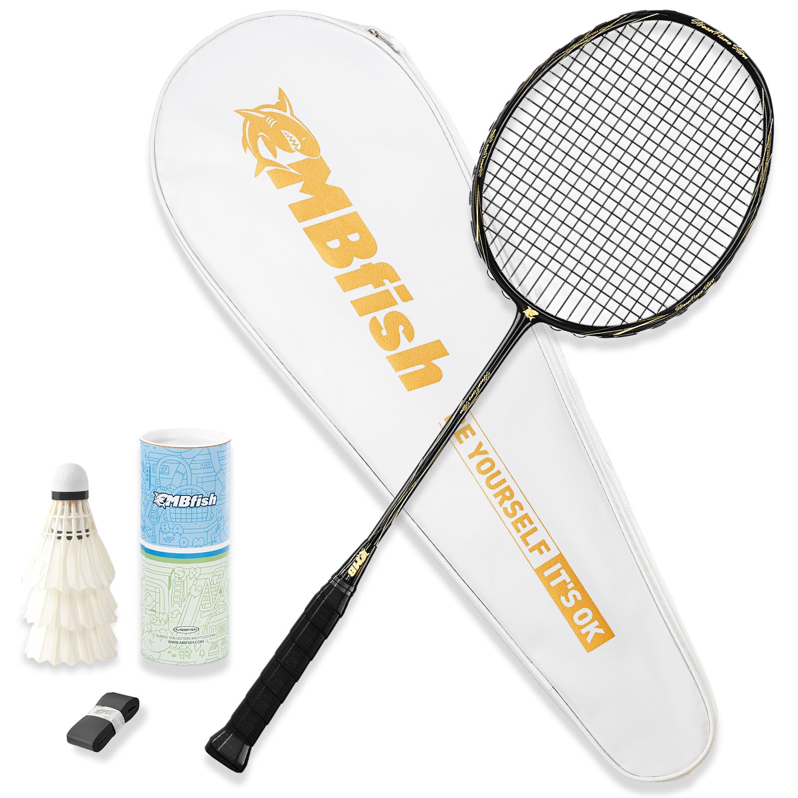 Badminton Racket Set with 1 Carbon Fiber Racquet, 3 Shuttlecocks, 2 Replacement Grip Tapes and 1 Badminton Bag - Perfect for Outdoor Games and Gym 5U