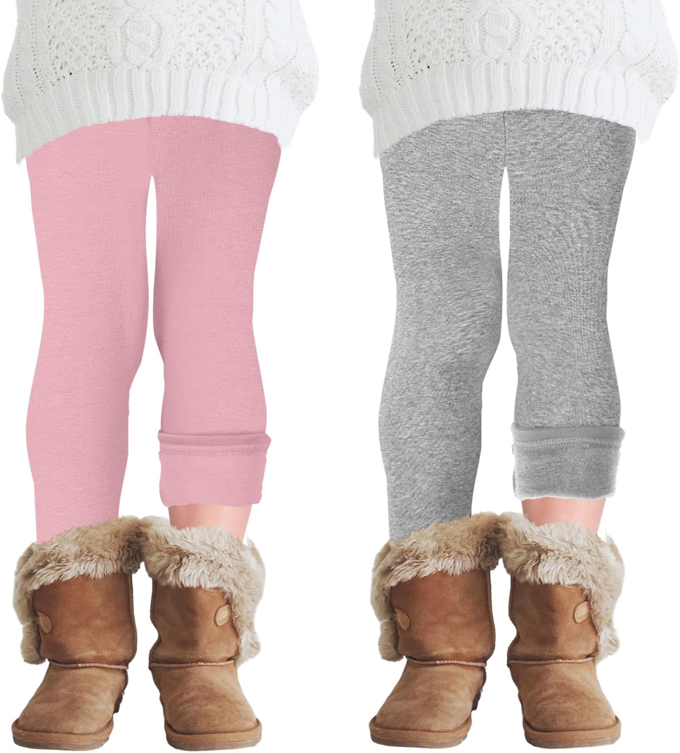 Chuarry 2 Pcs Girl's Winter Fleece Pants Lined Warm Full Length Basic Thick Pants for Kid Toddler