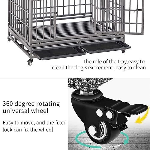 Miniatura 36 de SMONTER - Jaula para perros resistente de 38 pulgadas con ruedas, corralito de metal sólido para mascota con dos cerraduras para evitar escapes