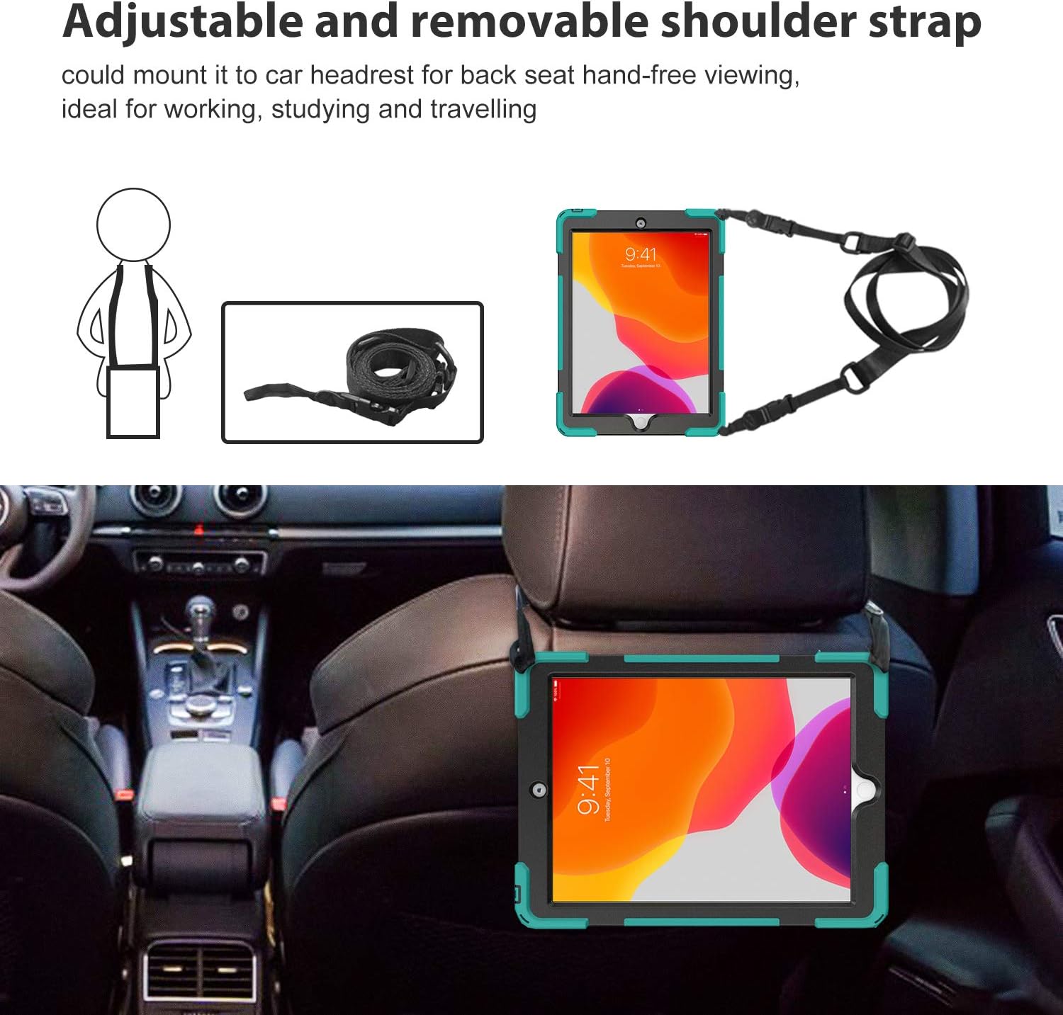 ProCase Rugged Case for iPad 9th/ 8th/ 7th Generation 10.2" (2021/2020/2019), Heavy Duty Shockproof Protective Cover with Strap for iPad 9/8/7 -Teal
