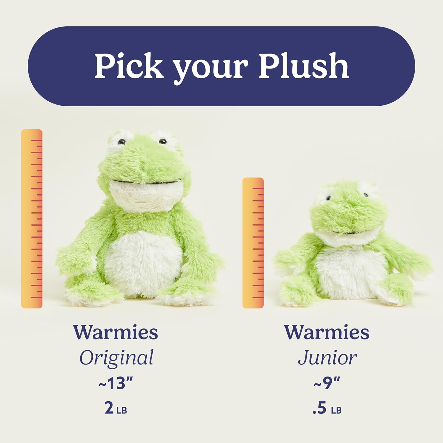 warmies Junior Microwavable & Weighted Stuffed Animals, Frog - Heated Stuffed Animal Plushie for Warmth & Comfort - Cute Soft Plush Toys for Adults & Children (Boys, Girls, Babies & Toddlers)