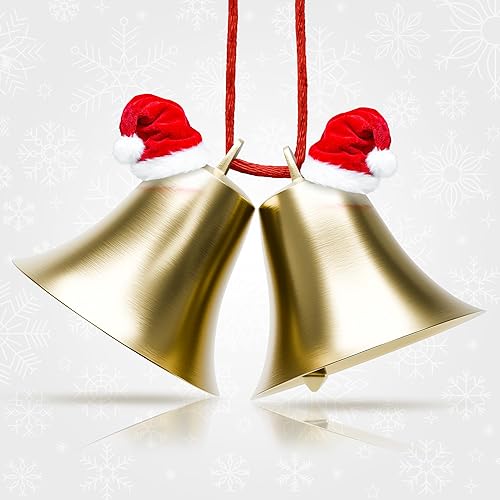 2 campanas para perilla de puerta, campana colgante para apertura de puerta de 2 x 1.8 pulgadas, latón vintage con lazo para colgar, sonido claro