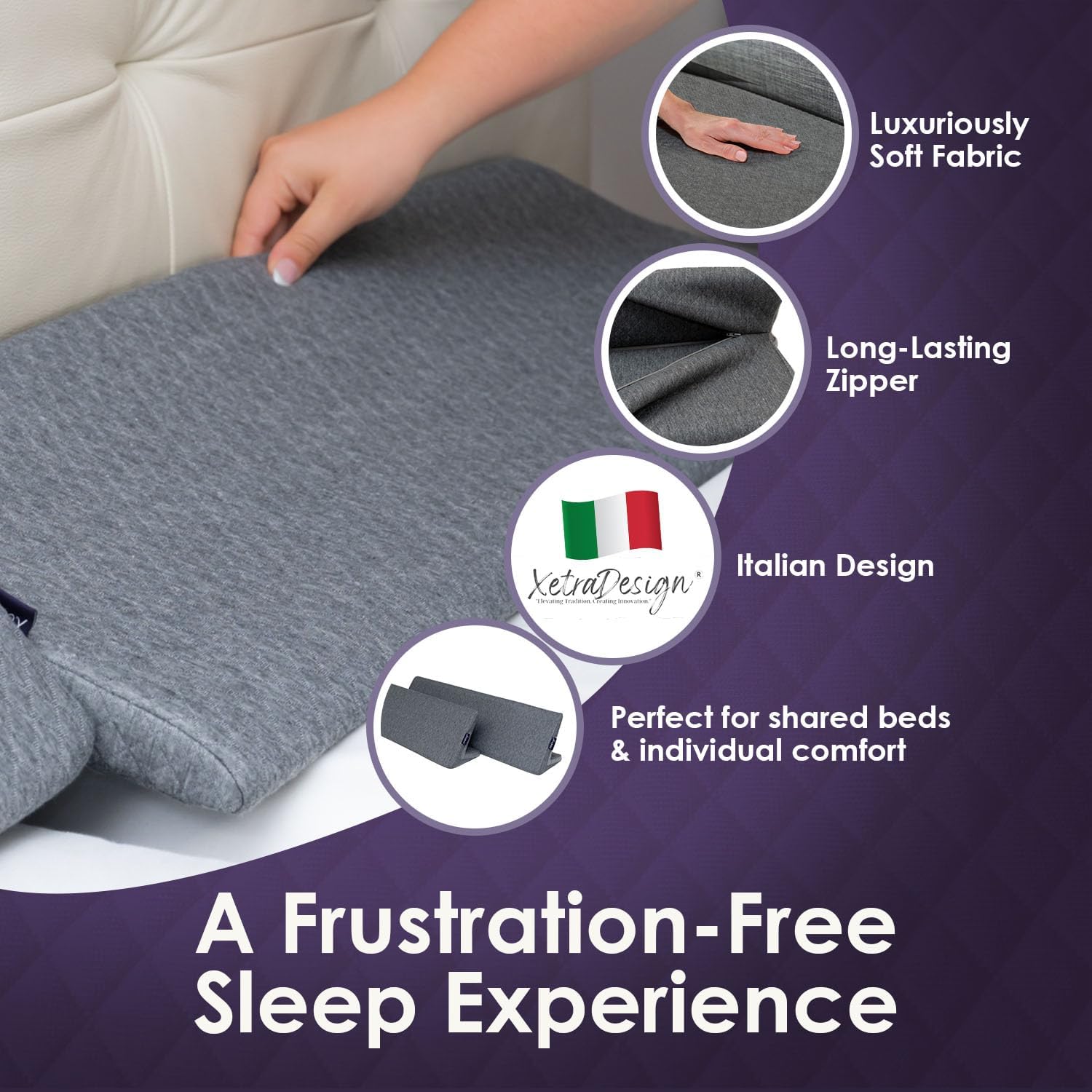 XetraDesign Pillow Wedge Cover - for Cal King Size – Premium Removable Cover | Perfect Custom Fit, Soft & Durable Fabric, Easy-On Zipper, Breathable, Protects Against Spills & Sweat - Grey