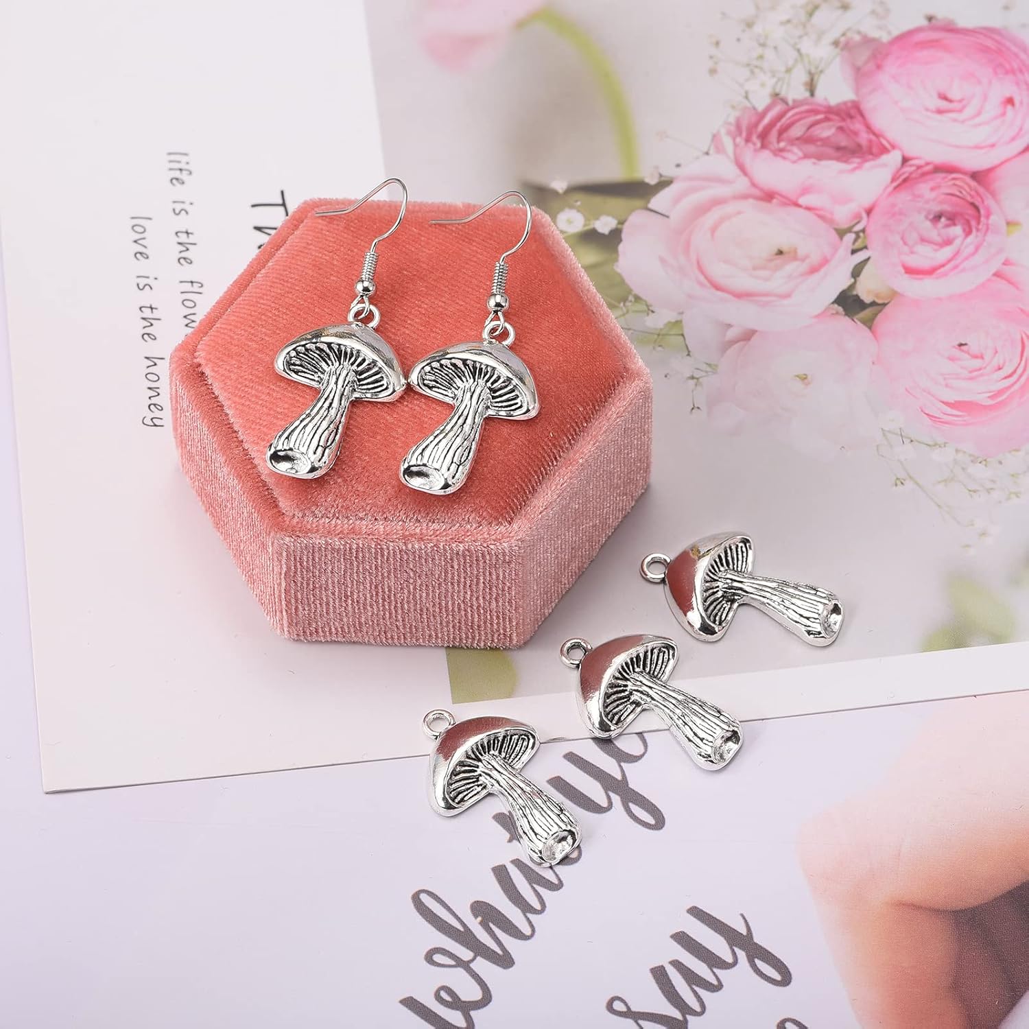 30pcs Antique Silver Plated Mushroom Charms Pendant DIY Bracelets Necklace Jewelry Making Craft Wholesale29mmx18mm (A065) - Image 3