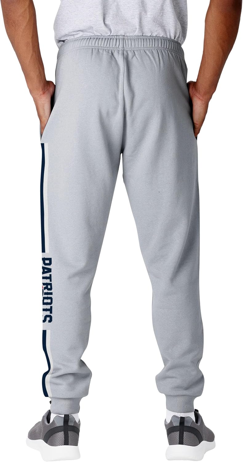FOCO NFL Men's Officially Licensed Heathered Gray Primary Logo Wordmark Team Stripe Football Sweatpants Joggers Pants
