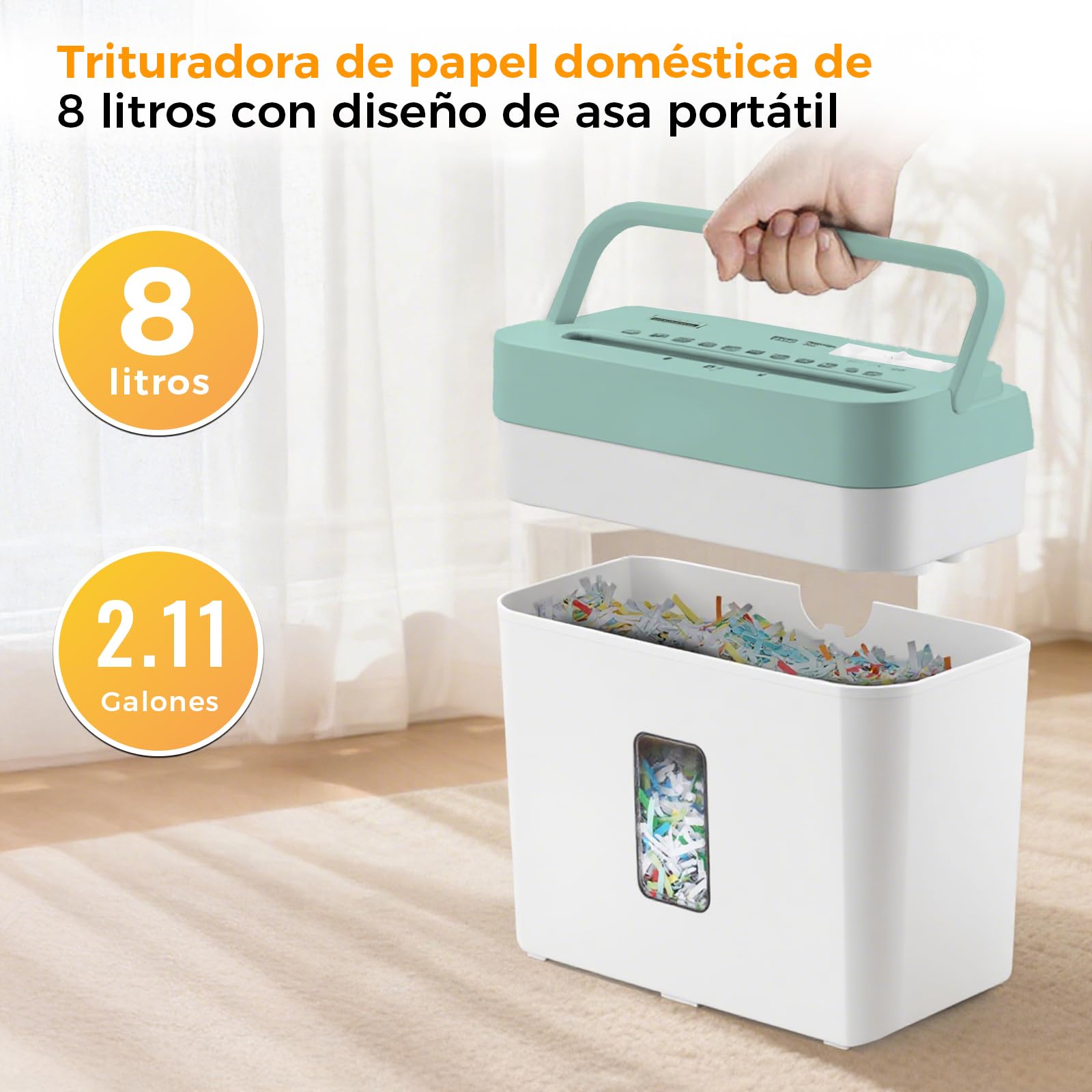 VidaTeco Destructora de Papel, destruye 6 Hojas a la Vez P4 destructora | Puede triturar Tarjetas de crédito y Clips de Oficina con un contenedor de residuos de 8 litrospara oficina y hogar
