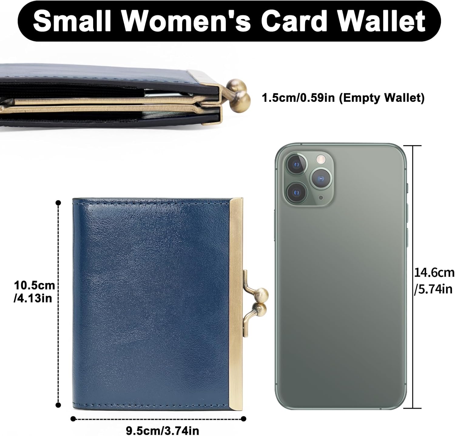 GOIACII Credit Card Holder Vintage Wallet for Women Genuine Leather Ladies Card Cases with Kiss Lock Small Blue - Image 3