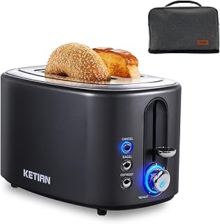 2 Slice Toaster with Cover,KETIAN Retro Stainless Steel Toasters,1.5'' Extra Wide Slot,Cancel Bagel Defrost Reheat Functio...