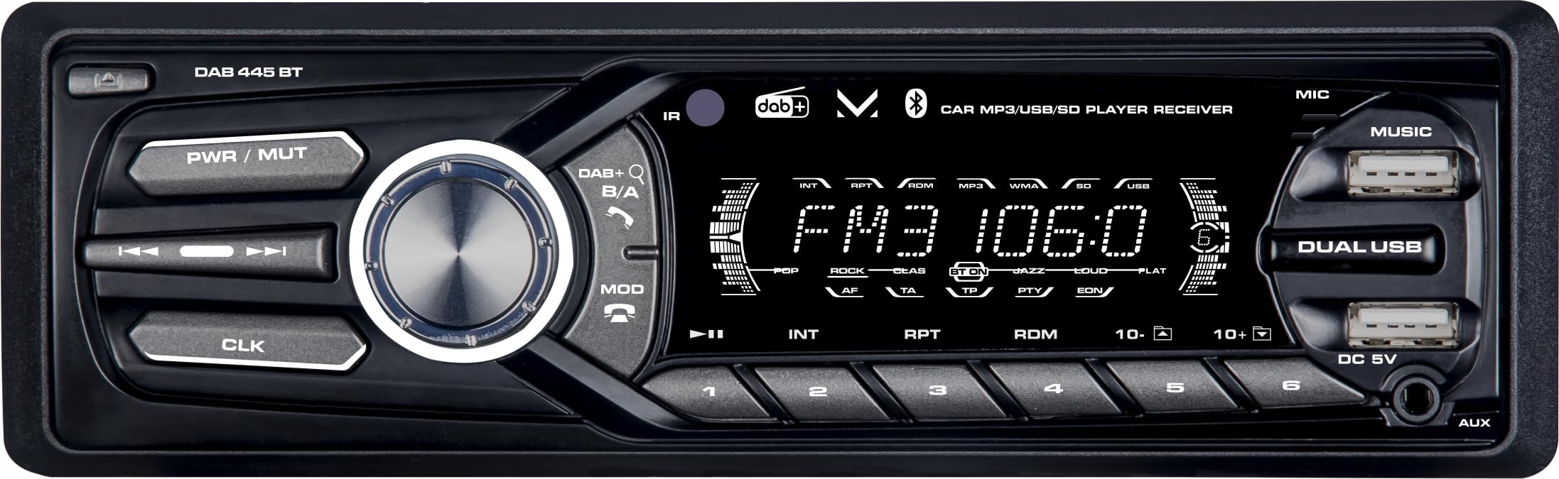 Majestic DAB 445 BT - Autoradio RDS FM stereo/DAB+ PLL, Bluetooth, Doppio USB, Ingressi SD/AUX-IN, Frontalino estraibile, Telecomando, 180W (45W x 4ch), Nero