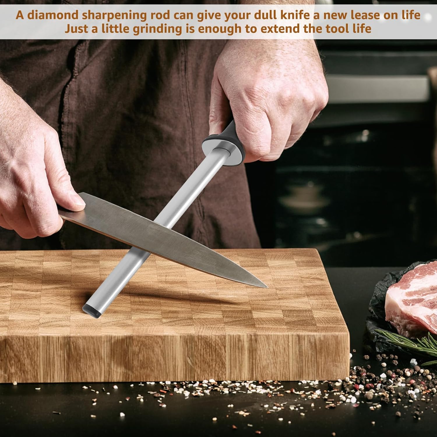 3 PCS 12 Inch Diamond Sharpening Rod, 1000 Grit Diamond Knife Sharpener Rod, Honing Rod with Hanging Holes for Kitchen Knife, Chef, Hunting or Home Gourmet Blade, 17" Overall