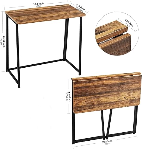 Miniatura 3 de WOHOMO Folding Desk, Small Writing Desk 39.4", Space-Saving Foldable Laptop Table Writing Workstation for Home Office, Easy Assembly, Rustic Walnut