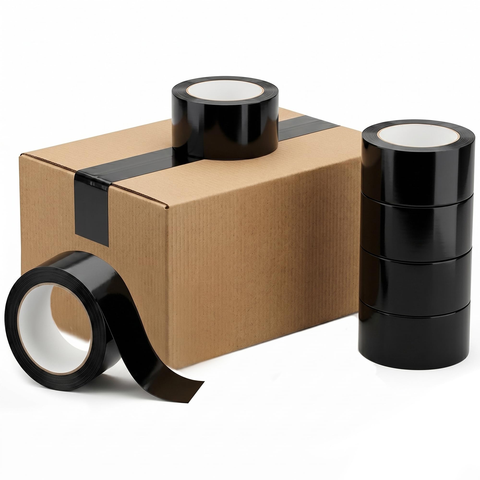 Venuscello® 6 x Parcel Packaging Tape Black Strong Adhesive Coloured Carton Sealing Tape 48mm x 66m for Packing Shipping Moving Storage Warehouse Office Use