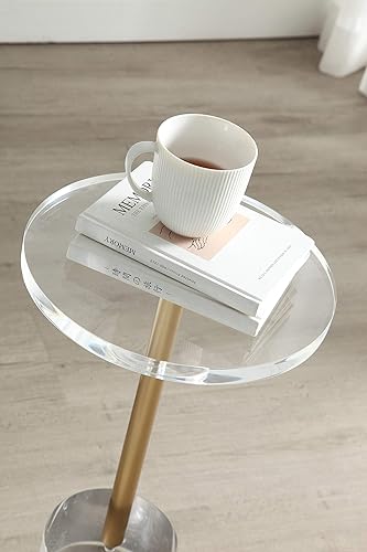 Miniatura 7 de Mesa auxiliar de acrílico transparente, mesa auxiliar, metal de latón cepillado, redonda, para oficina, sala de estar y dormitorio, fácil montaje,