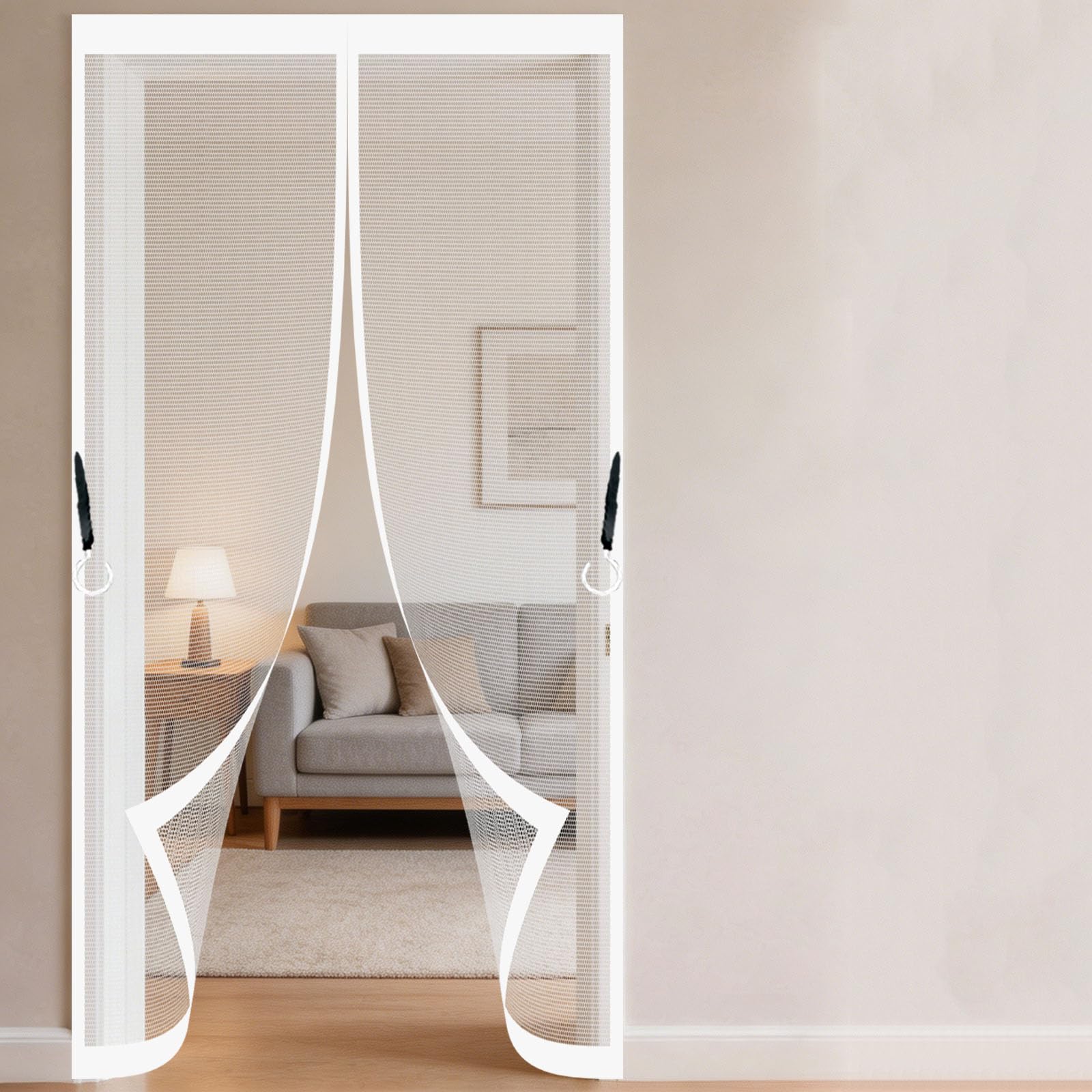Door Fly Screen 92 x 115 cm Frame Hook & Loop Keep Bugs Out Lets Fresh Air in No Gap Heavy Duty Mesh Curtain for Patio Doors Balcony Sliding Door, White